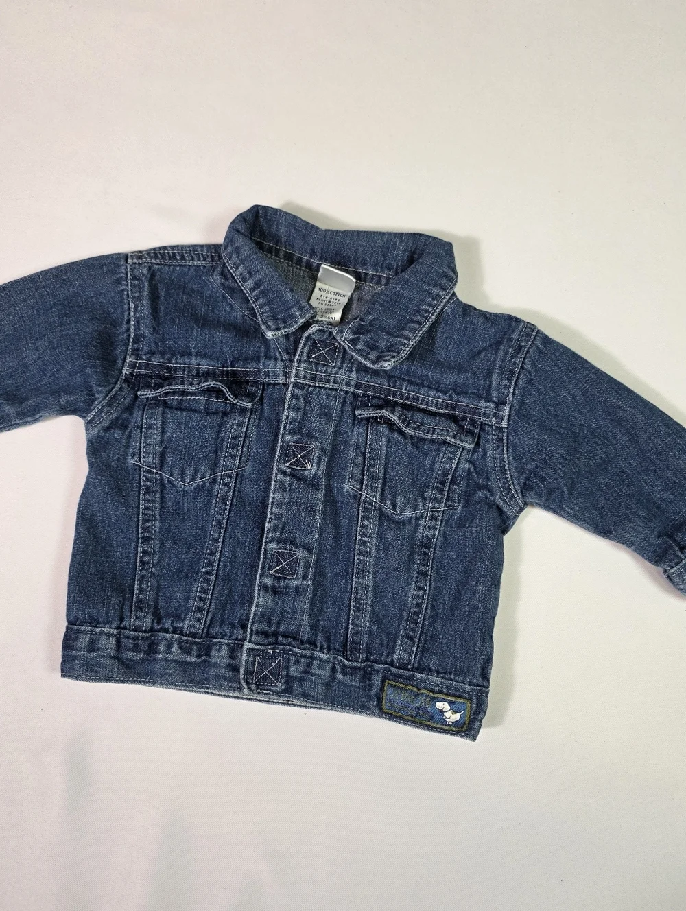Vintage OshKosh B’gosh Baby Denim Jacket Scooter Dog 6-9M Blue USA